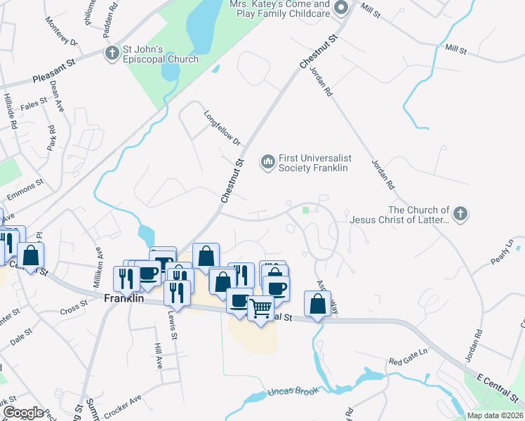 map of restaurants, bars, coffee shops, grocery stores, and more near 14 Magnolia Drive in Franklin