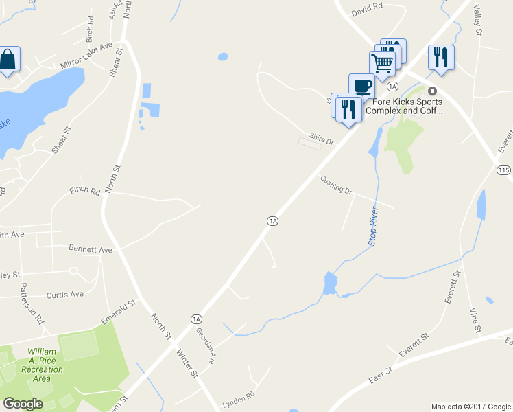 map of restaurants, bars, coffee shops, grocery stores, and more near 635 Dedham Street in Wrentham