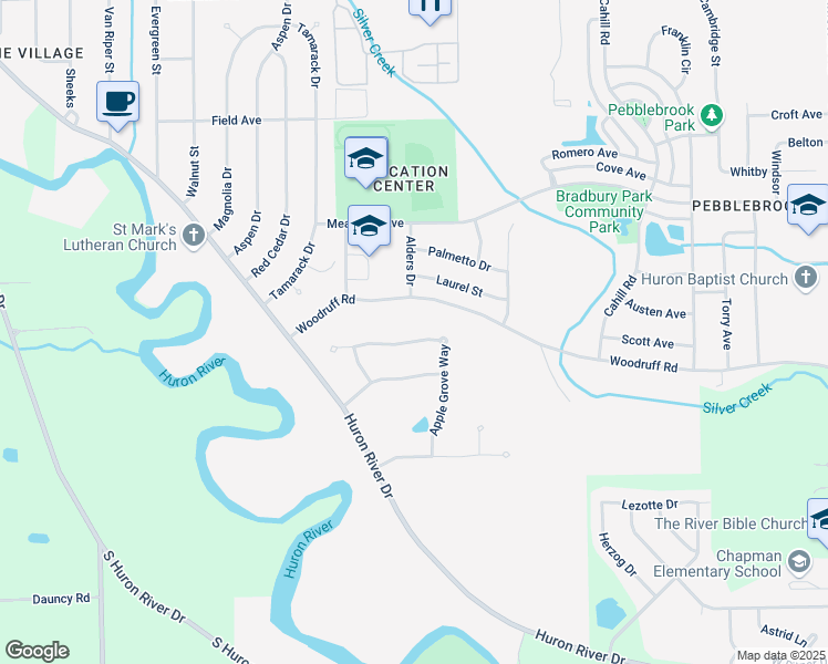 map of restaurants, bars, coffee shops, grocery stores, and more near 29824 Alders Drive in Flat Rock