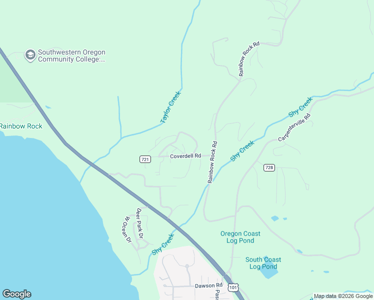 map of restaurants, bars, coffee shops, grocery stores, and more near 96440 Coverdell Road in Brookings