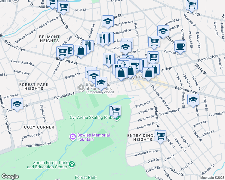 map of restaurants, bars, coffee shops, grocery stores, and more near 411 Sumner Avenue in Springfield