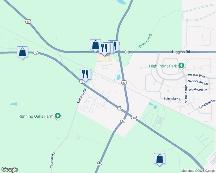 map of restaurants, bars, coffee shops, grocery stores, and more near 2305 Aurora Drive in Pingree Grove