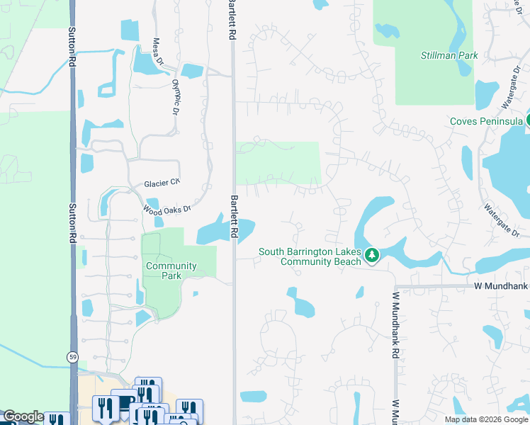 map of restaurants, bars, coffee shops, grocery stores, and more near 7 South Liberty Drive in South Barrington