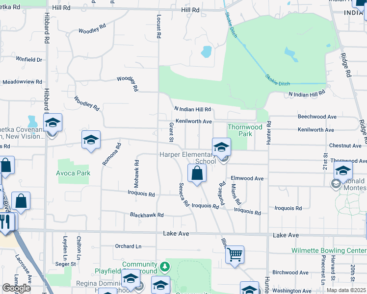 map of restaurants, bars, coffee shops, grocery stores, and more near 1201 Middlebury Lane in Wilmette