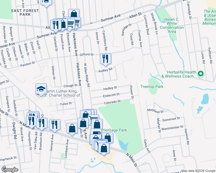 map of restaurants, bars, coffee shops, grocery stores, and more near 215 Mount Holly Drive in Springfield