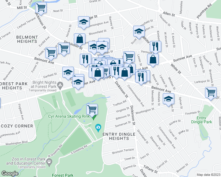 map of restaurants, bars, coffee shops, grocery stores, and more near in Springfield