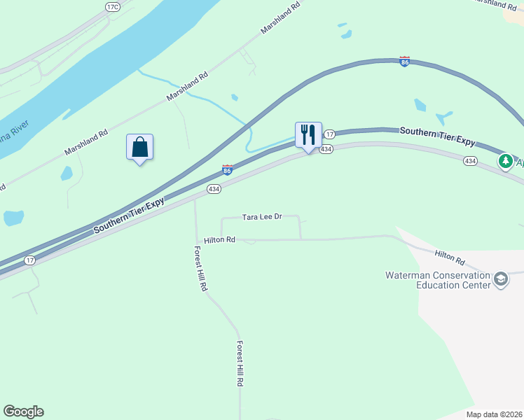 map of restaurants, bars, coffee shops, grocery stores, and more near 4576 Highway 434 in Apalachin