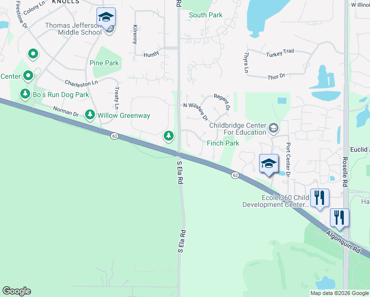 map of restaurants, bars, coffee shops, grocery stores, and more near 3410 Yorkshire Court in Hoffman Estates