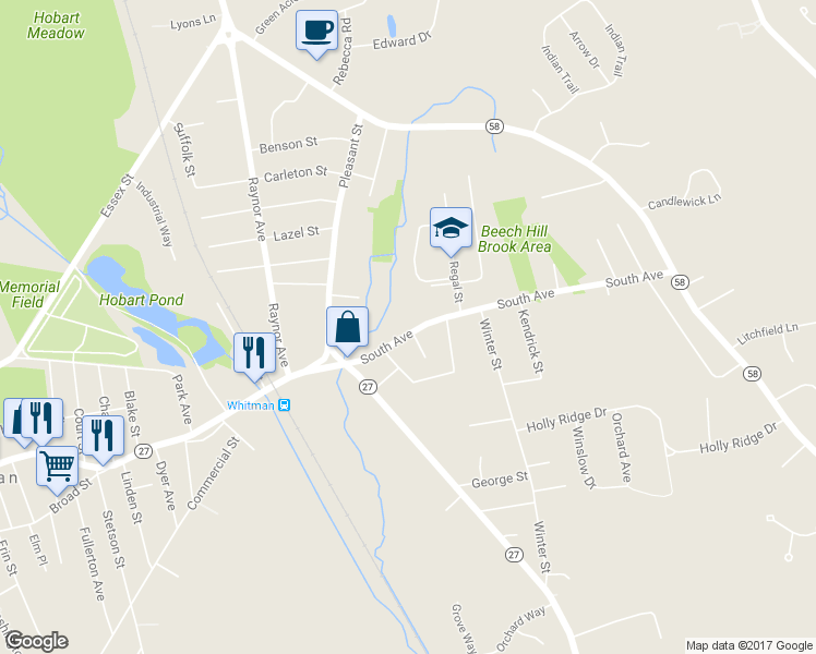 map of restaurants, bars, coffee shops, grocery stores, and more near 550 South Avenue in Whitman
