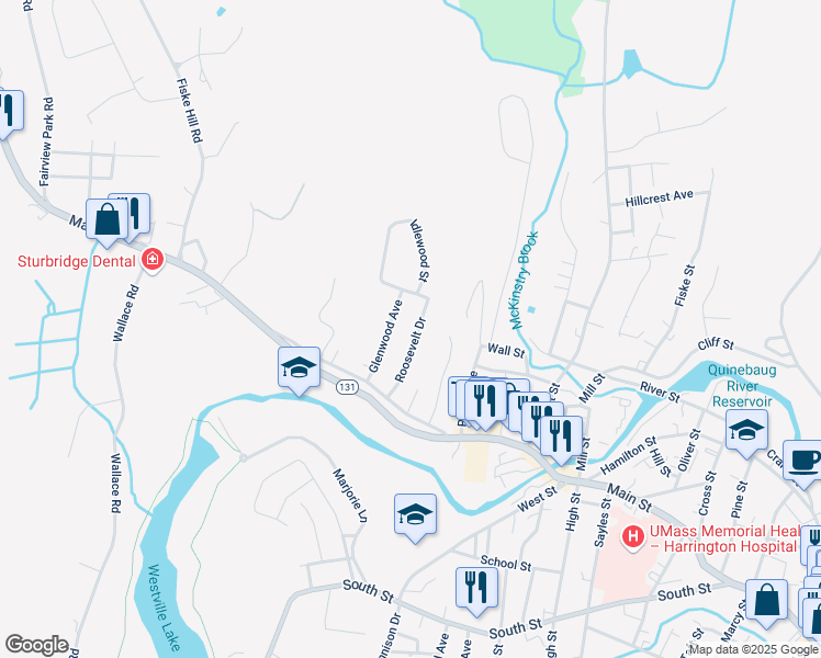 map of restaurants, bars, coffee shops, grocery stores, and more near 62 Glenwood Avenue in Southbridge
