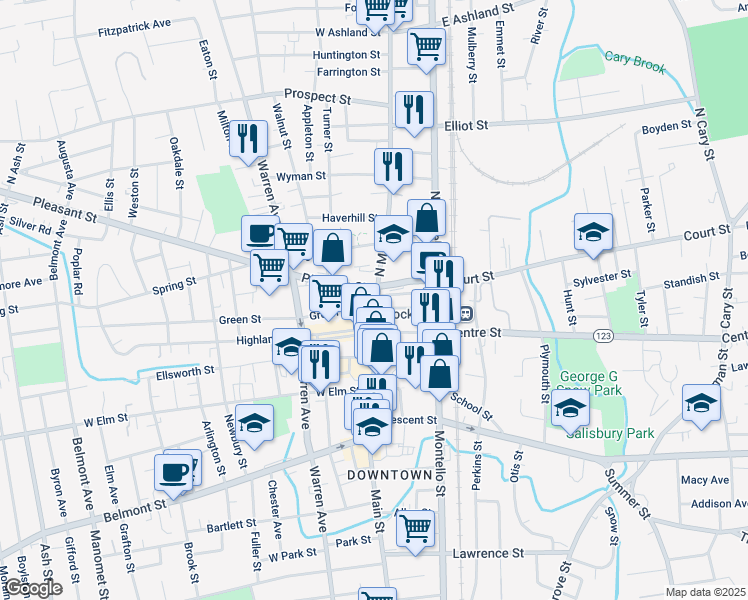 map of restaurants, bars, coffee shops, grocery stores, and more near 24 Pleasant Street in Brockton