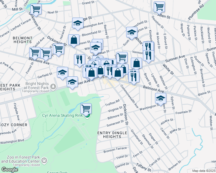map of restaurants, bars, coffee shops, grocery stores, and more near in Springfield