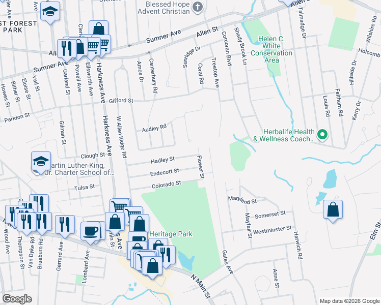 map of restaurants, bars, coffee shops, grocery stores, and more near 114 Signal Hill Circle in Springfield