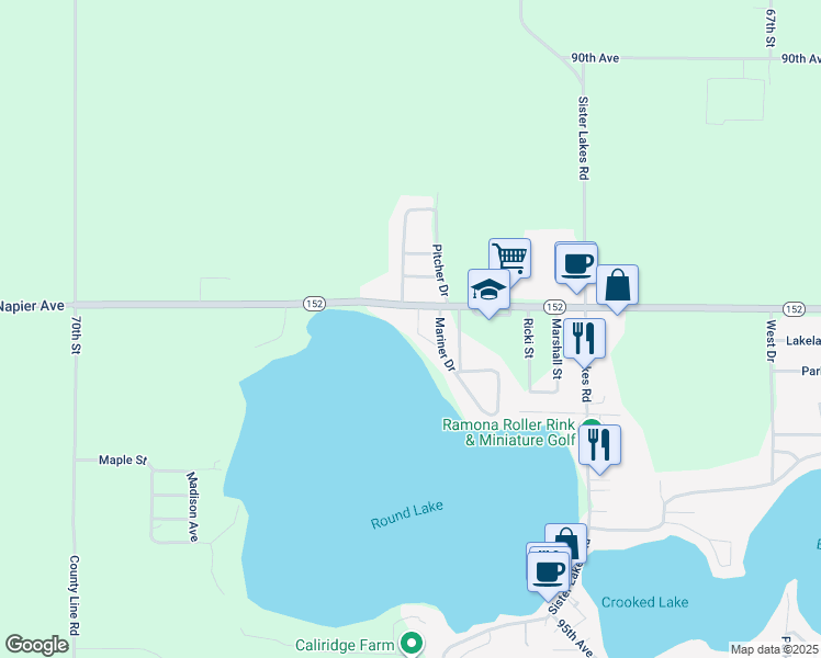 map of restaurants, bars, coffee shops, grocery stores, and more near 68367 Michigan 152 in Benton Harbor