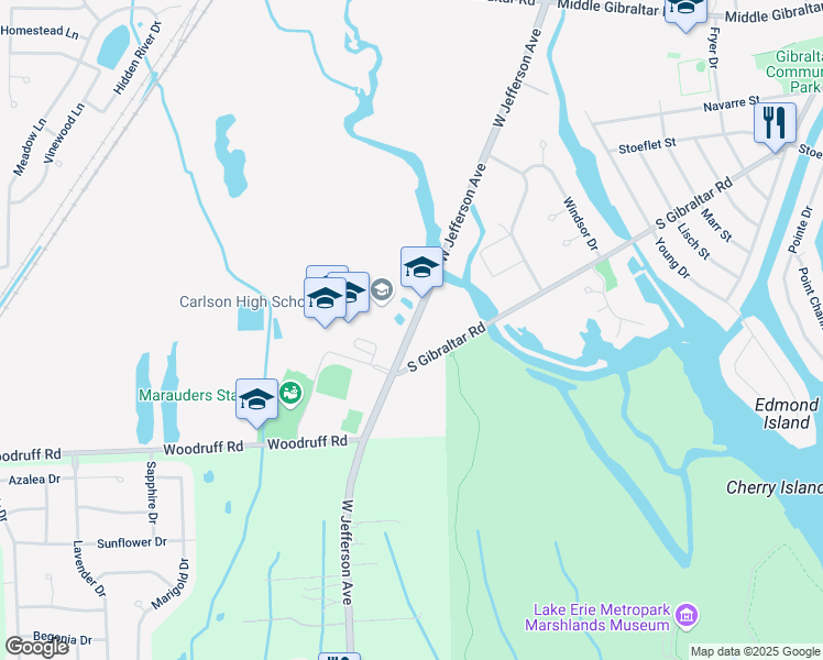 map of restaurants, bars, coffee shops, grocery stores, and more near 30345 West Jefferson Avenue in Rockwood