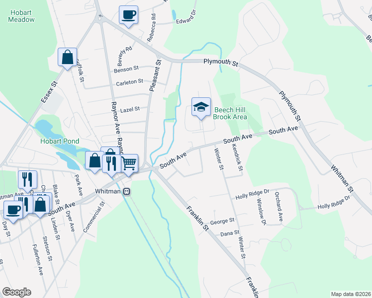 map of restaurants, bars, coffee shops, grocery stores, and more near 560 South Avenue in Whitman