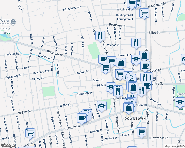 map of restaurants, bars, coffee shops, grocery stores, and more near 9 Olive Terrace in Brockton