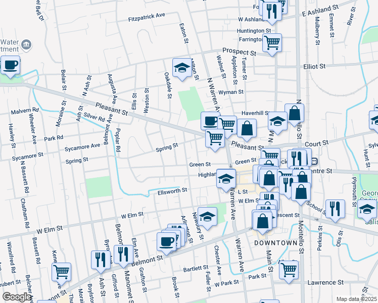map of restaurants, bars, coffee shops, grocery stores, and more near 9 Olive Terrace in Brockton