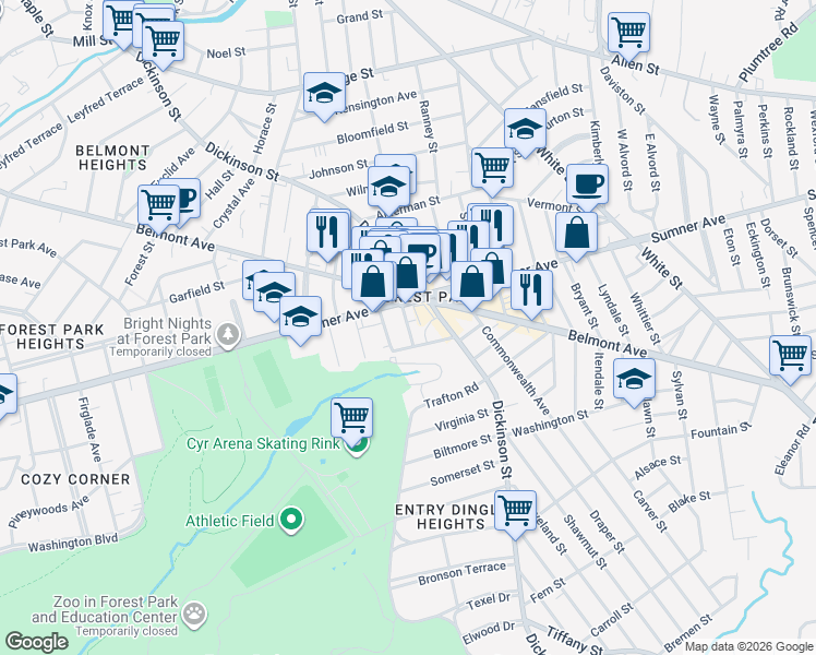 map of restaurants, bars, coffee shops, grocery stores, and more near in Springfield