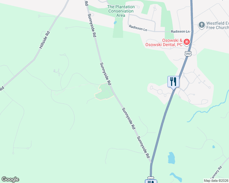 map of restaurants, bars, coffee shops, grocery stores, and more near 76 Sunnyside Road in Southwick