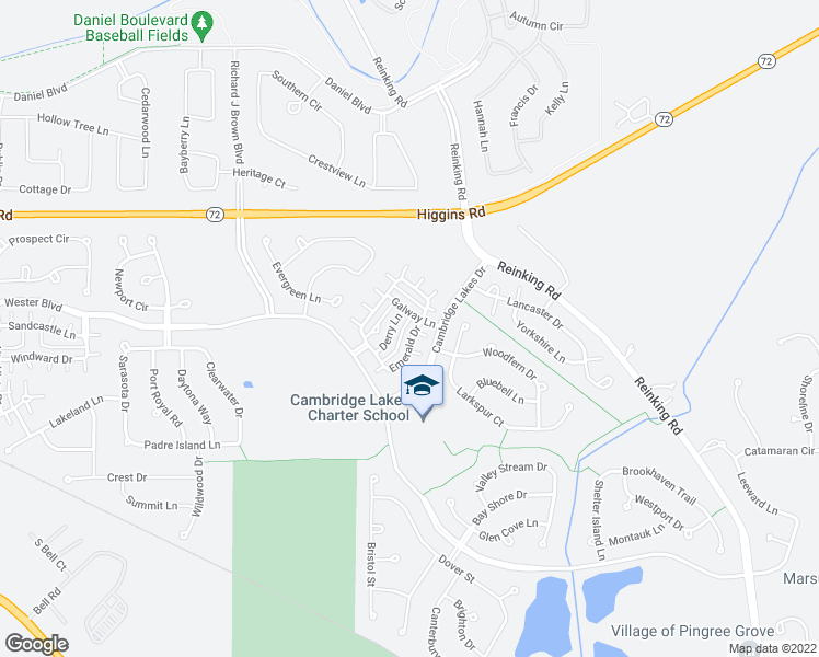 map of restaurants, bars, coffee shops, grocery stores, and more near 876 Emerald Drive in Pingree Grove