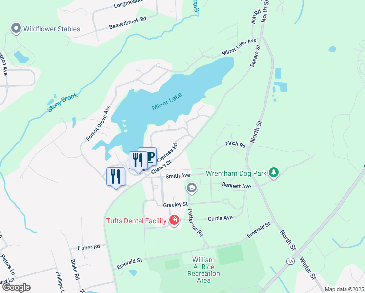 map of restaurants, bars, coffee shops, grocery stores, and more near 341 Shears Street in Wrentham