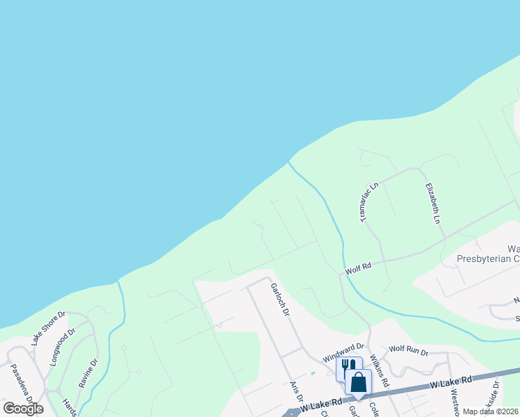 map of restaurants, bars, coffee shops, grocery stores, and more near 5360 Oak Ln in Erie