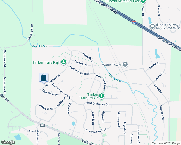 map of restaurants, bars, coffee shops, grocery stores, and more near 212 Timber Trails Boulevard in Gilberts