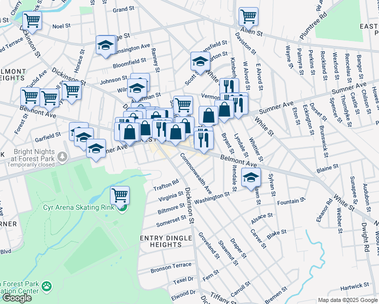 map of restaurants, bars, coffee shops, grocery stores, and more near in Springfield