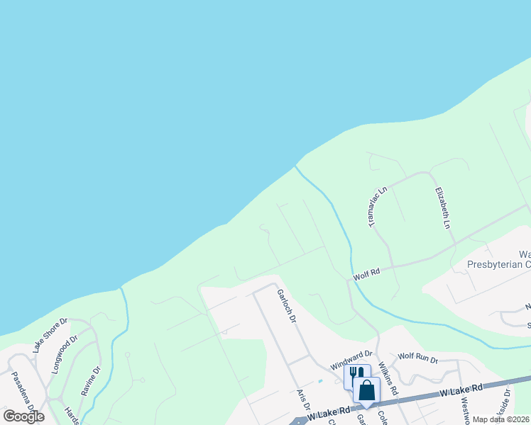 map of restaurants, bars, coffee shops, grocery stores, and more near 5360 Oak Ln in Erie