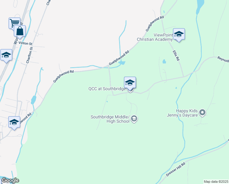 map of restaurants, bars, coffee shops, grocery stores, and more near 93 Torrey Road in Southbridge