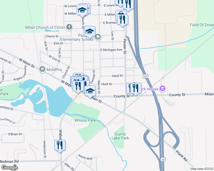 map of restaurants, bars, coffee shops, grocery stores, and more near 236 Hurd Street in Milan