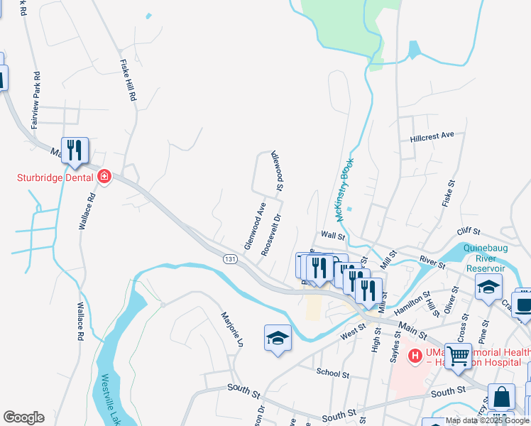 map of restaurants, bars, coffee shops, grocery stores, and more near 62 Glenwood Avenue in Southbridge