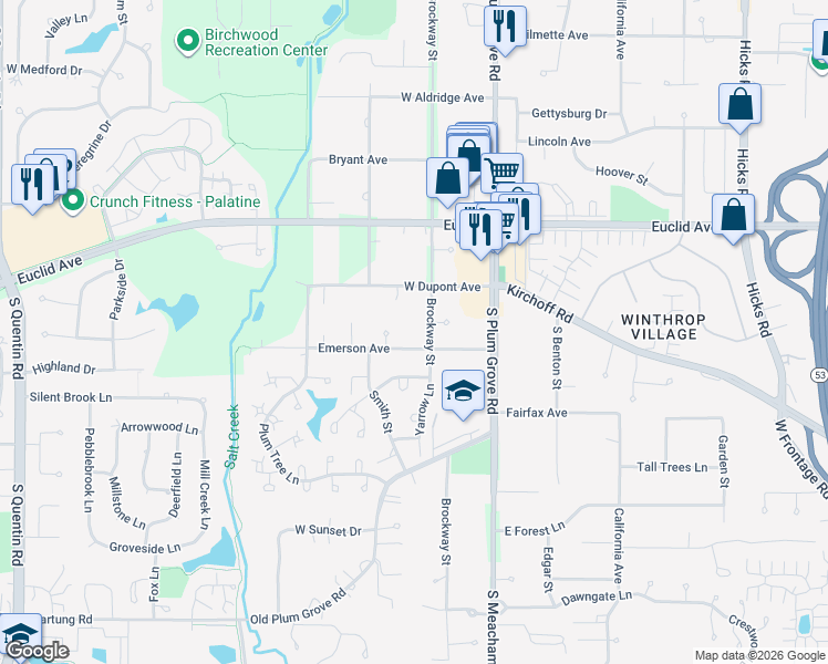 map of restaurants, bars, coffee shops, grocery stores, and more near 2321 Brockway St in Palatine