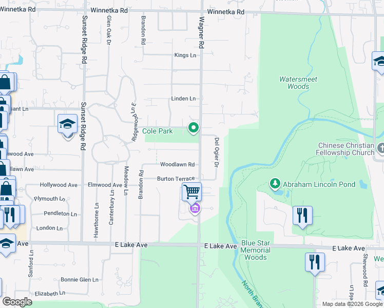 map of restaurants, bars, coffee shops, grocery stores, and more near 911 Huckleberry Lane in Glenview