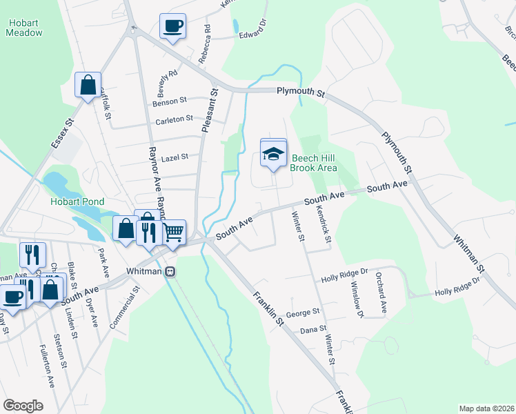 map of restaurants, bars, coffee shops, grocery stores, and more near 550 South Avenue in Whitman