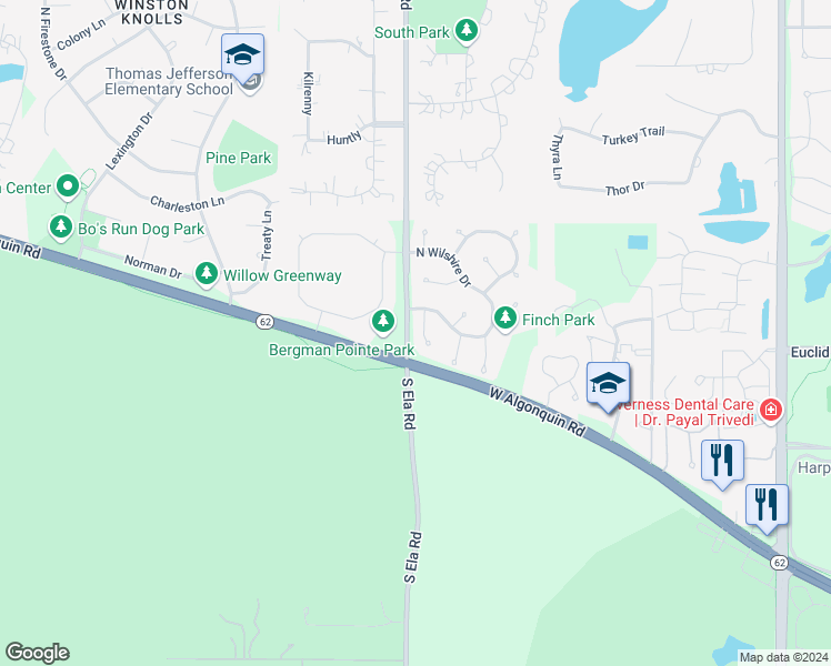 map of restaurants, bars, coffee shops, grocery stores, and more near 3410 Yorkshire Court in Hoffman Estates