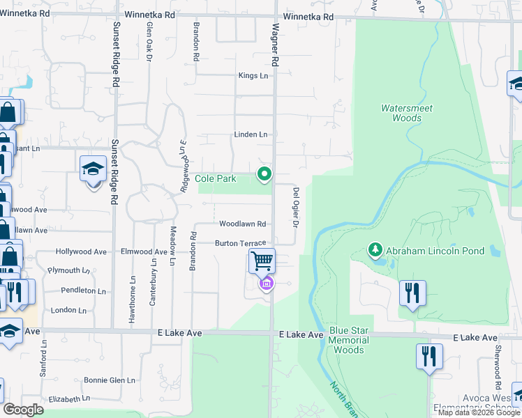 map of restaurants, bars, coffee shops, grocery stores, and more near 911 Huckleberry Lane in Glenview