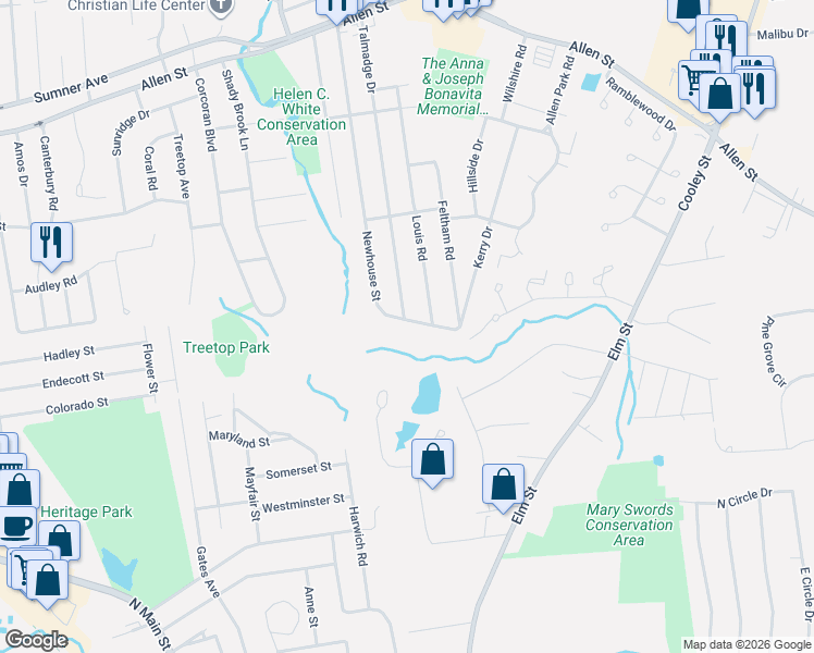 map of restaurants, bars, coffee shops, grocery stores, and more near 328 Newhouse Street in Springfield