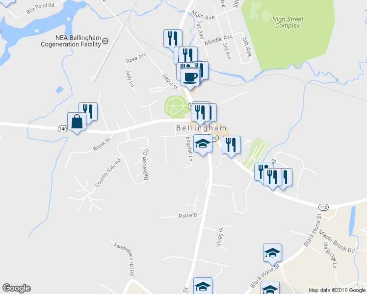 map of restaurants, bars, coffee shops, grocery stores, and more near 7 Edgehill Lane in Bellingham