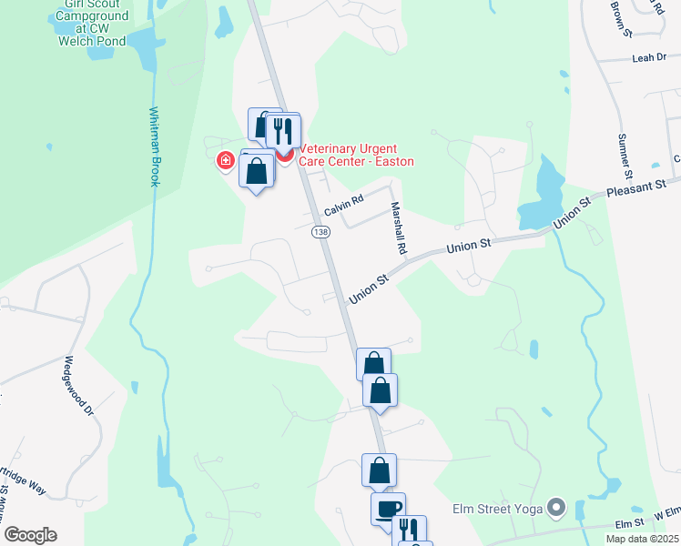 map of restaurants, bars, coffee shops, grocery stores, and more near 64 Washington Street in Easton