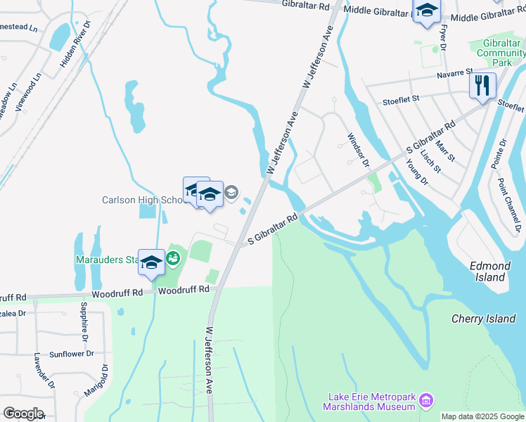 map of restaurants, bars, coffee shops, grocery stores, and more near 30345 West Jefferson Avenue in Rockwood