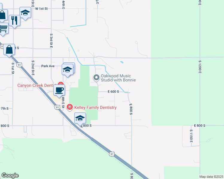 map of restaurants, bars, coffee shops, grocery stores, and more near 695 600 South in Preston