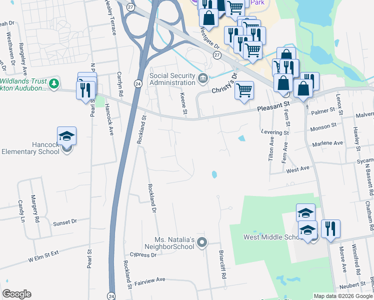 map of restaurants, bars, coffee shops, grocery stores, and more near 3 Loidie Lane in Brockton