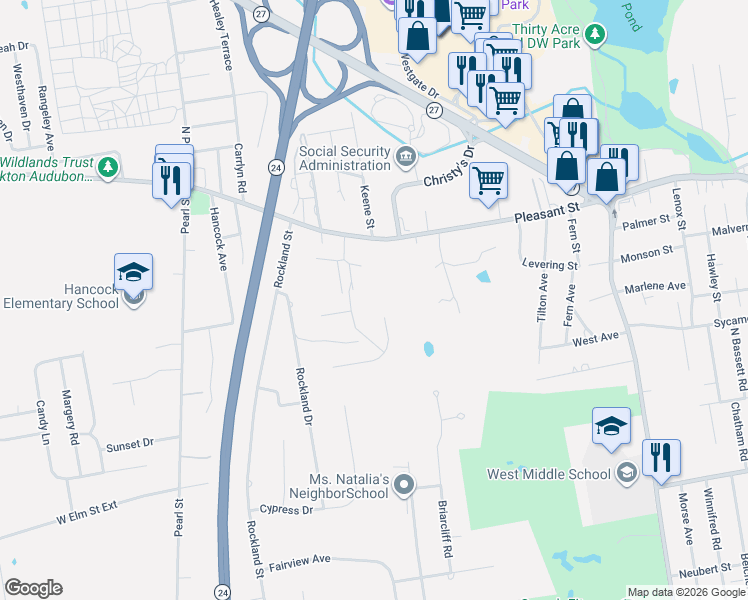 map of restaurants, bars, coffee shops, grocery stores, and more near 60 Chilton Road in Brockton