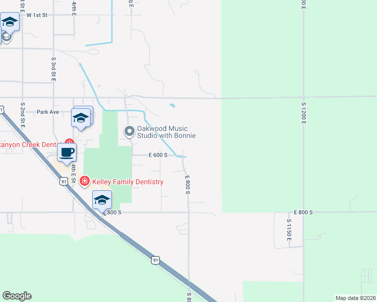 map of restaurants, bars, coffee shops, grocery stores, and more near 599 Aspen Circle in Preston