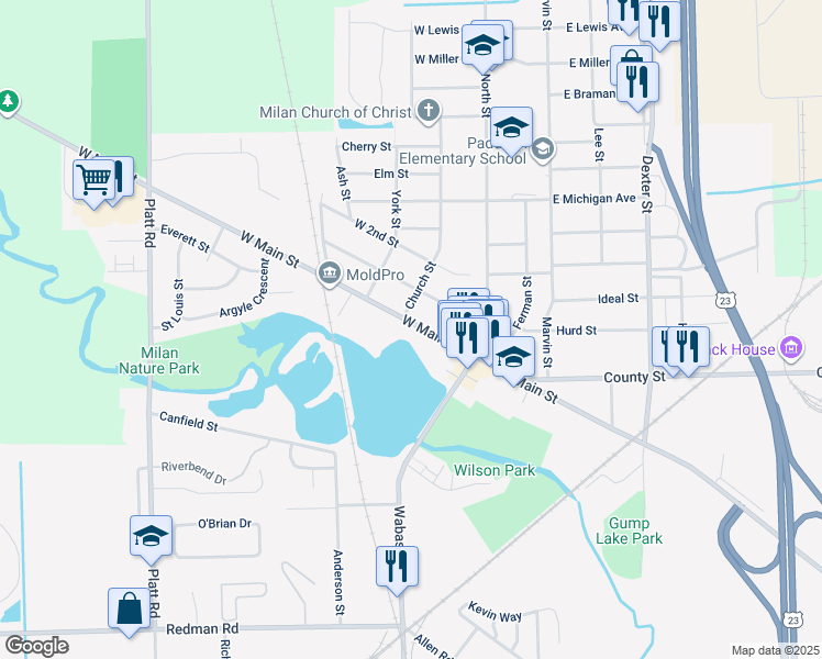 map of restaurants, bars, coffee shops, grocery stores, and more near 89 West Main Street in Milan