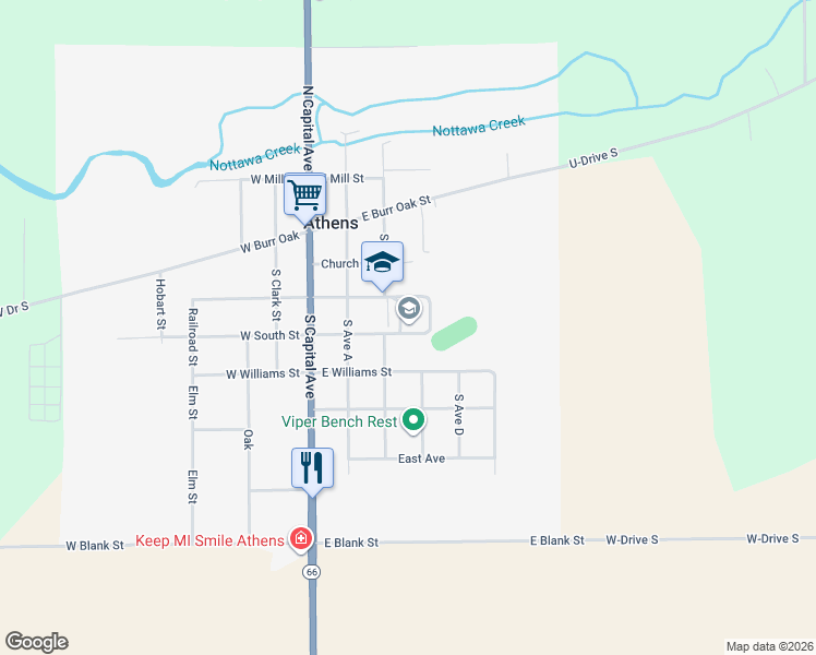 map of restaurants, bars, coffee shops, grocery stores, and more near 300 East Holcomb Street in Athens
