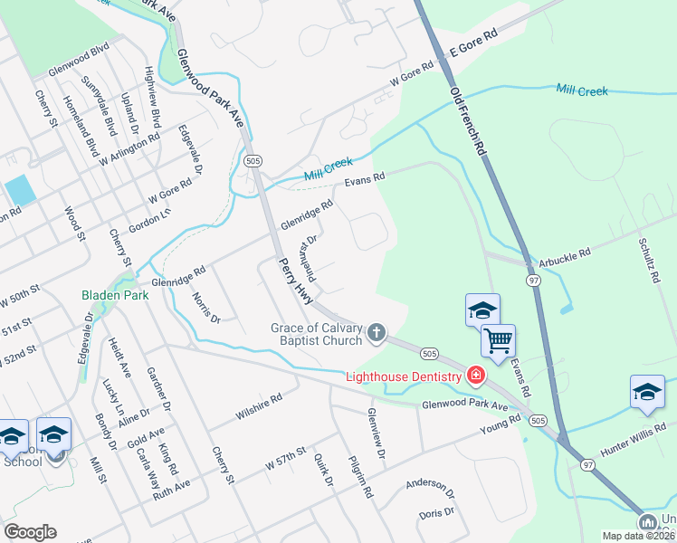 map of restaurants, bars, coffee shops, grocery stores, and more near 313 Greenhurst Drive in Erie