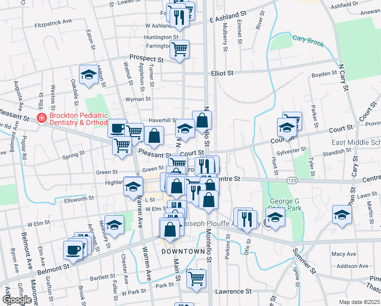 map of restaurants, bars, coffee shops, grocery stores, and more near 40 Pleasant Street in Brockton